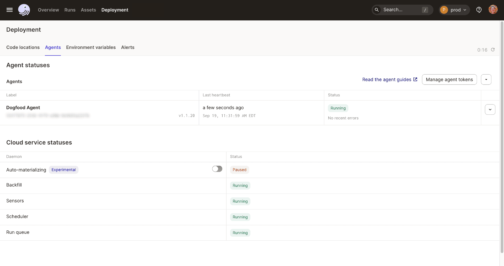 UI Cloud Deployment - Agents tab